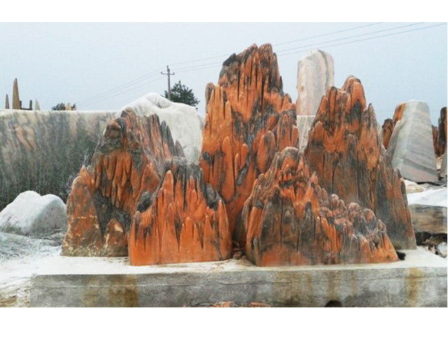 景观石厂家推荐晚霞红喷泉假山